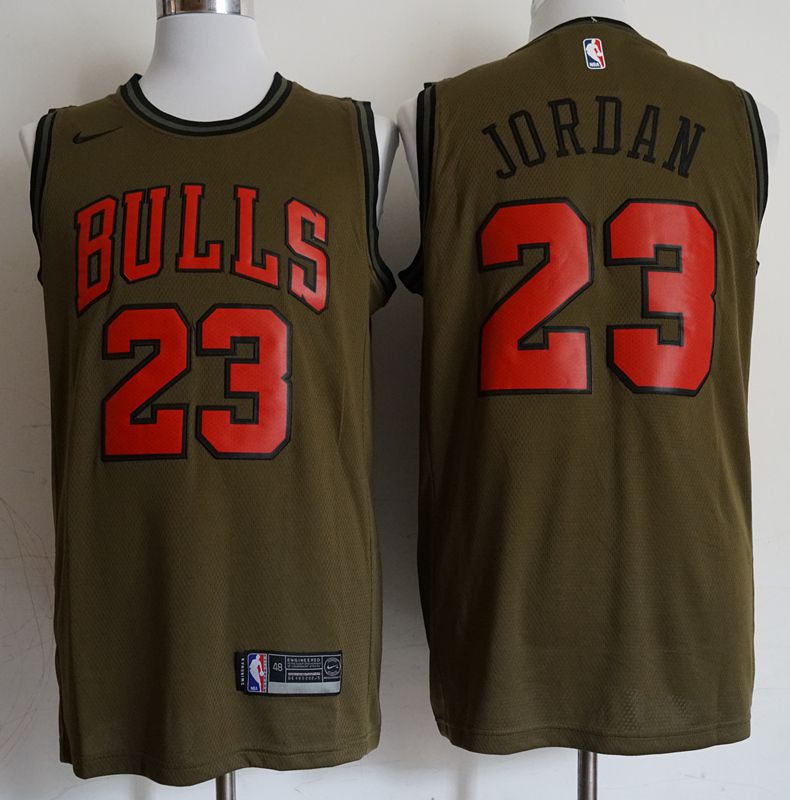 Men Chicago Bulls #23 Jordan Military green Game Nike NBA Jerseys